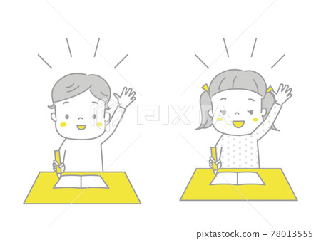 Boys and girls raising their hands in class Boys and girls raising their hands in class 78013555