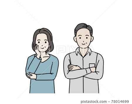 Middle-aged couple, men and women, middle-aged upper body, illustration material 78014699