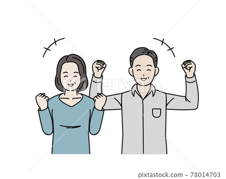 Middle-aged couple, healthy, energetic, happy pose, male and female, middle-aged illustration material 78014703