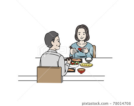 Middle-aged and older couples eating together Breakfast dining table Men and women Middle-aged illustration material 78014708