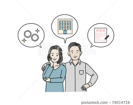 Middle-aged and older men and women who get married and engaged, marriage registration, engagement ring, remarriage, middle-aged illustration material 78014716