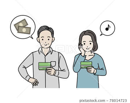 Middle-aged and older men and women who are pleased to see the passbook Salary transfer Couple Middle-aged illustration material Middle-aged and older men and women who are pleased to see the passbook Salary transfer Couple Middle-aged illustration material 78014723