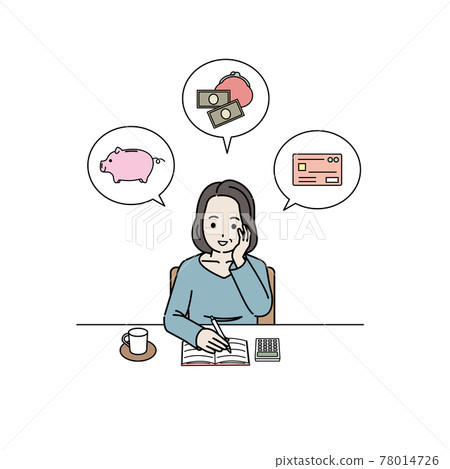 Middle-aged and older women who keep a household account book Middle-aged illustration material Middle-aged and older women who keep a household account book Middle-aged illustration material 78014726
