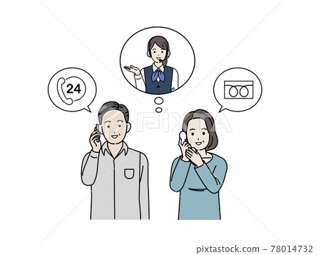 Middle-aged and older men and women who make calls Operator middle-aged illustration material 78014732
