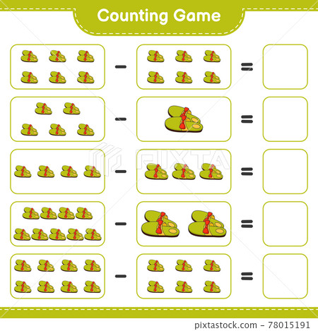 Counting game, count the number of Slippers and write the result. Educational children game, printable worksheet, vector illustration Counting game, count the number of Slippers and write the result. Educational children game, printable worksheet, vector illustration 78015191