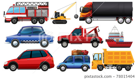 Set of different kind of cars and trucks isolated on white background Set of different kind of cars and trucks isolated on white background 78015404