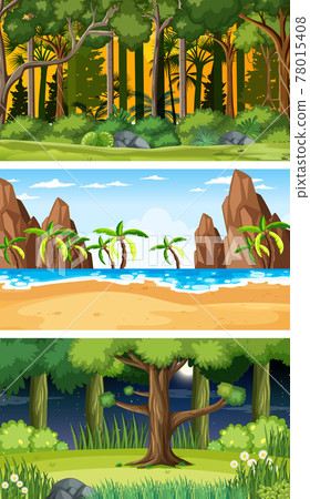 Set of different forest horizontal scenes in different times Set of different forest horizontal scenes in different times 78015408