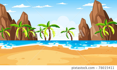 Tropical beach scene with many palm trees at day time Tropical beach scene with many palm trees at day time 78015411