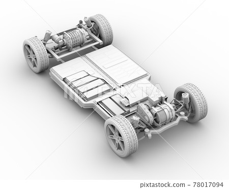 Clay rendering image of platform structure for two-motor four-wheel drive electric vehicle Clay rendering image of platform structure for two-motor four-wheel drive electric vehicle 78017094