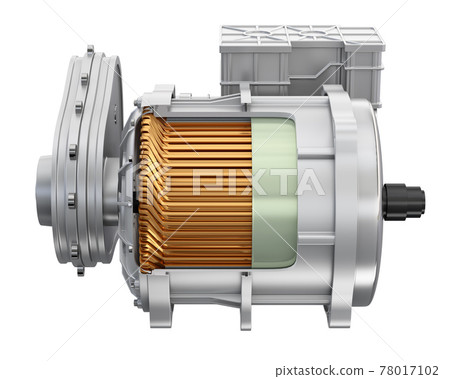 Image of electric vehicle motor and gearbox on white background Image of electric vehicle motor and gearbox on white background 78017102