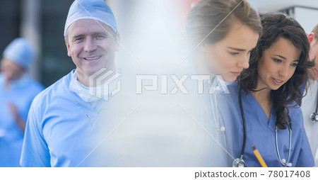 Composition of diverse group of doctors with motion blur Composition of diverse group of doctors with motion blur 78017408