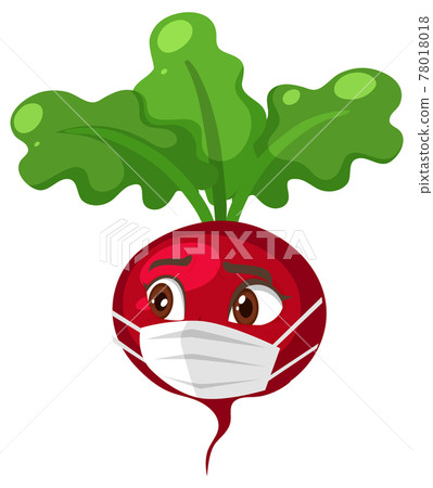 Radish cartoon character wearing mask on white background Radish cartoon character wearing mask on white background 78018018