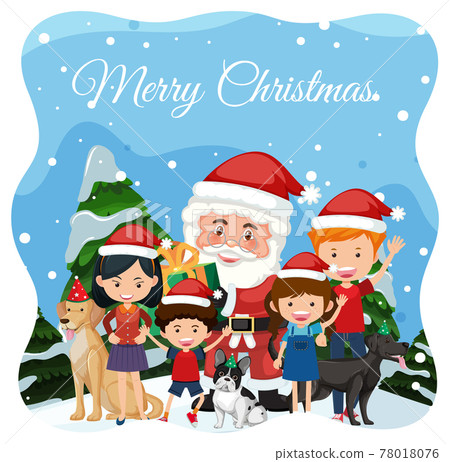 Merry Christmas font with Santa Claus in snow scene 78018076