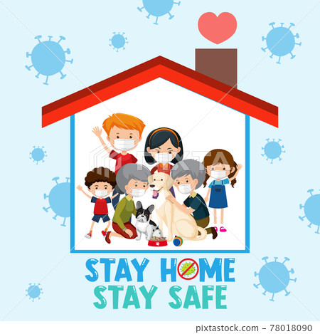 Stay home stay safe font with happy family 78018090