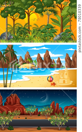 Three different forest horizontal scenes Three different forest horizontal scenes 78018339