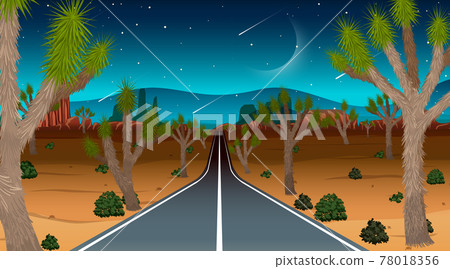 Long road through the desert landscape scene at night 78018356