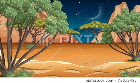 African Savanna forest landscape scene at night 78018455