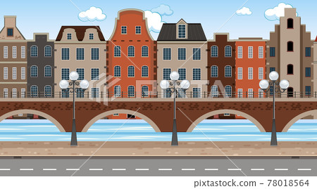 Scene with many buildings along the street - Stock Illustration ...