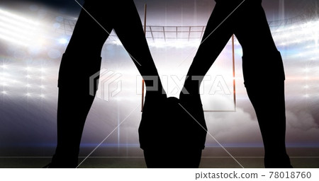 Composition of silhouette of rugby player over sports stadium 78018760
