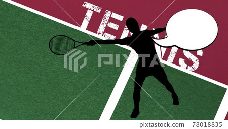 Composition of silhouette of tennis player and speech bubble with copy space 78018835