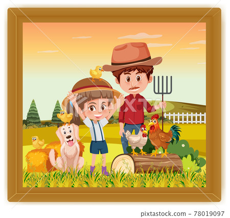 A picture of Dad and daughter in the farm scene 78019097