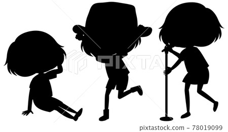 Set of kids silhouette cartoon character Set of kids silhouette cartoon character 78019099