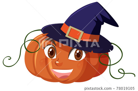 Cute pumpkin cartoon character with happy face expression on white background 78019105