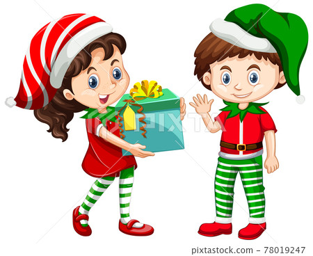 Cute boy and girl wearing Christmas costumes cartoon character Cute boy and girl wearing Christmas costumes cartoon character 78019247