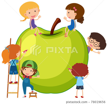 Apple with many children cartoon character isolated 78019656