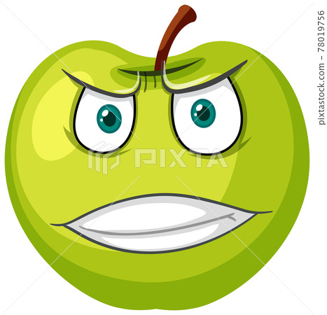 Green apple cartoon character with angry face expression on white background 78019756