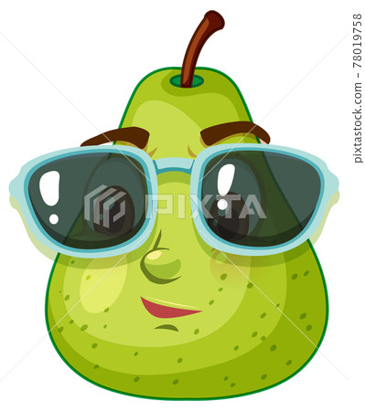 Green pear cartoon character wearing sunglasses on white background 78019758