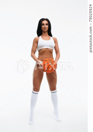 Gorgeous sportswoman in underwear with basketball Gorgeous sportswoman in underwear with basketball 78020924