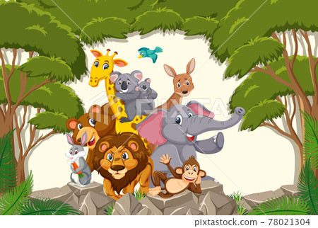 Wild animals group in the forest scene - Stock Illustration [78021304] -  PIXTA