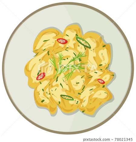 Top view of scrambled egg in a dish 78021345