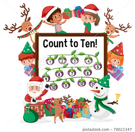 Count to ten number board with many kids cartoon character 78021347