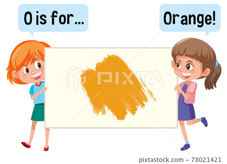 Cartoon character of two kids holding colour vocabulary banner Cartoon character of two kids holding colour vocabulary banner 78021421