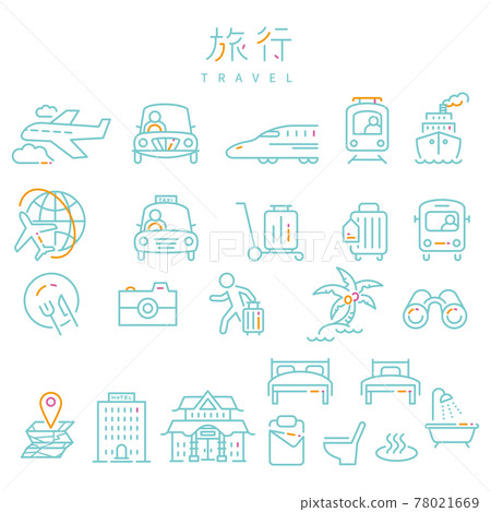 Line drawing 3 color icon travel mint 78021669