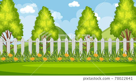 Blank sky in the park scene with many trees and meadow 78022641