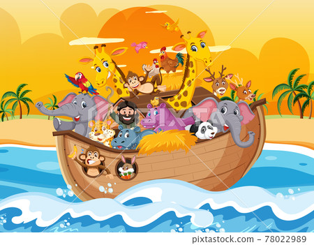 Noah's Ark with animals in the ocean scene 78022989