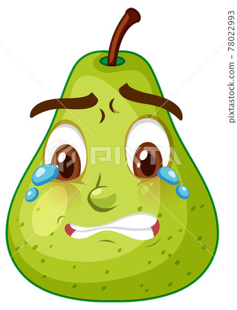 Green pear cartoon character with crying face expression on white background Green pear cartoon character with crying face expression on white background 78022993