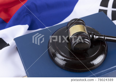 Republic of Korea flag, gavel and law book 78024389