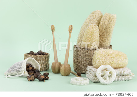 Zero waste - wood baskets, soap nuts, bamboo brush, natural loofah 78024405