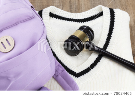 Crime and law- student criminal concept, book bag, school uniform and gavel Crime and law- student criminal concept, book bag, school uniform and gavel 78024465