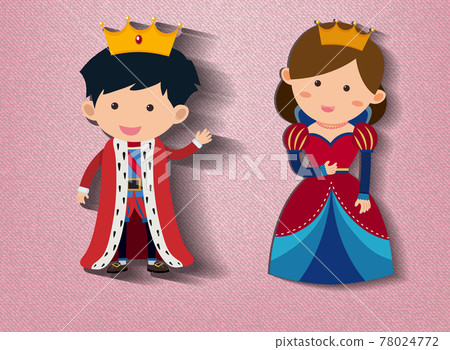 Little king and queen cartoon character on pink background Little king and queen cartoon character on pink background 78024772