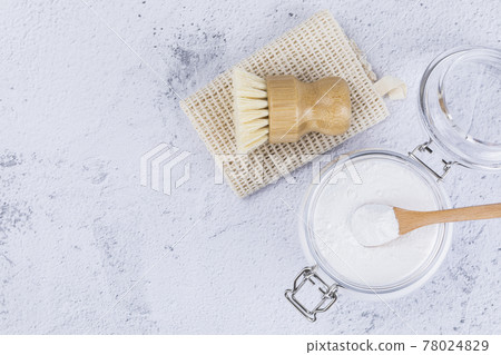 Zero waste cleaning tools, wood brush, natural sponge, baking soda Zero waste cleaning tools, wood brush, natural sponge, baking soda 78024829