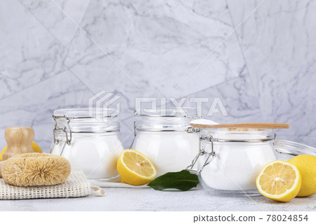 Zero waste concept, natural loofah and carbonated soda, citric acid powder Zero waste concept, natural loofah and carbonated soda, citric acid powder 78024854