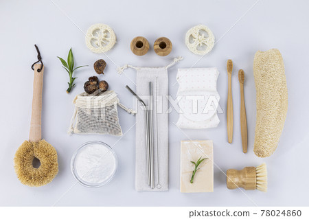 Zero waste cleaning tools and kit, natural loofah, bamboo brush, stainless straw 78024860