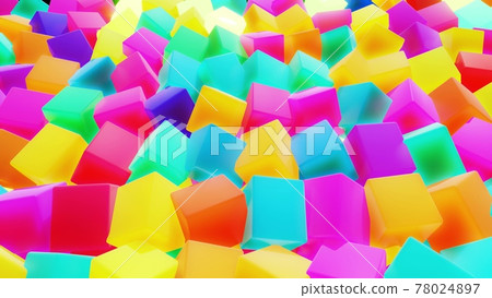3d abstract simple geometric background with multicolor cubes. Cubes flash with neon light on plane. Creative simple motion design background with 3d objects. 3d render 3d abstract simple geometric background with multicolor cubes. Cubes flash with neon light on plane. Creative simple motion design background with 3d objects. 3d render 78024897