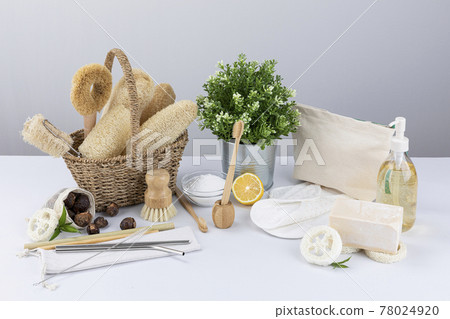 Zero waste cleaning - natural loofah, bamboo brush, soap nuts, cotton napkins 78024920