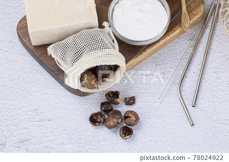 Zero waste products - soap nuts, natural soap, baking soda, stainless straw 78024922